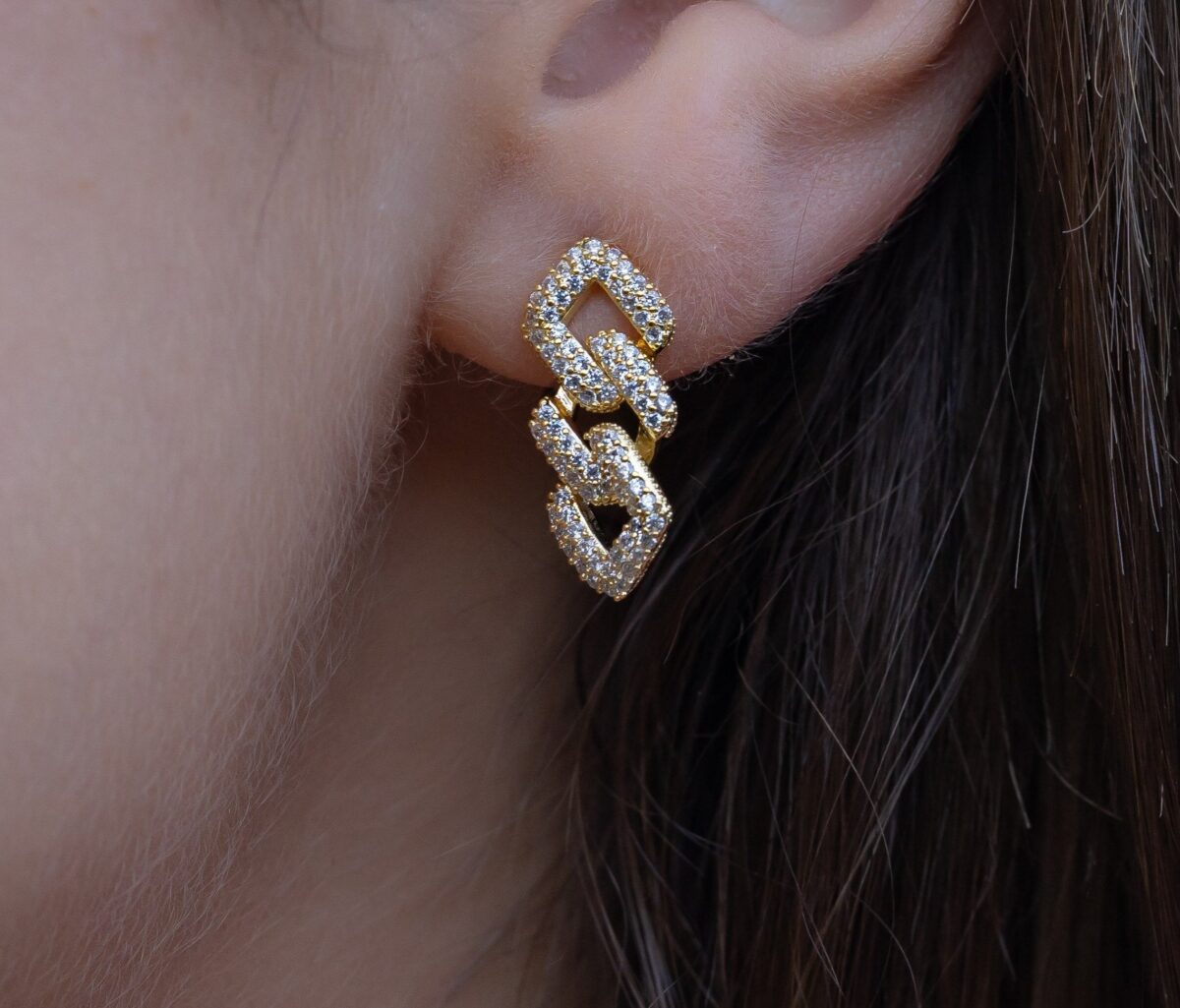 Pave Link Earrings - Short