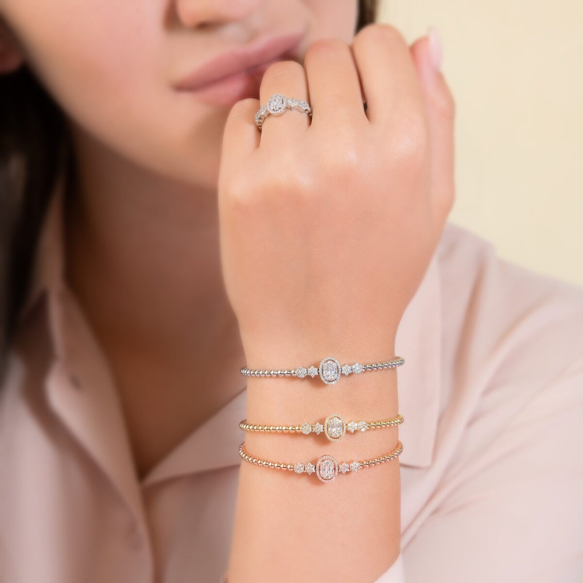 Oval bubble Bracelet Ring Set (Free Size)