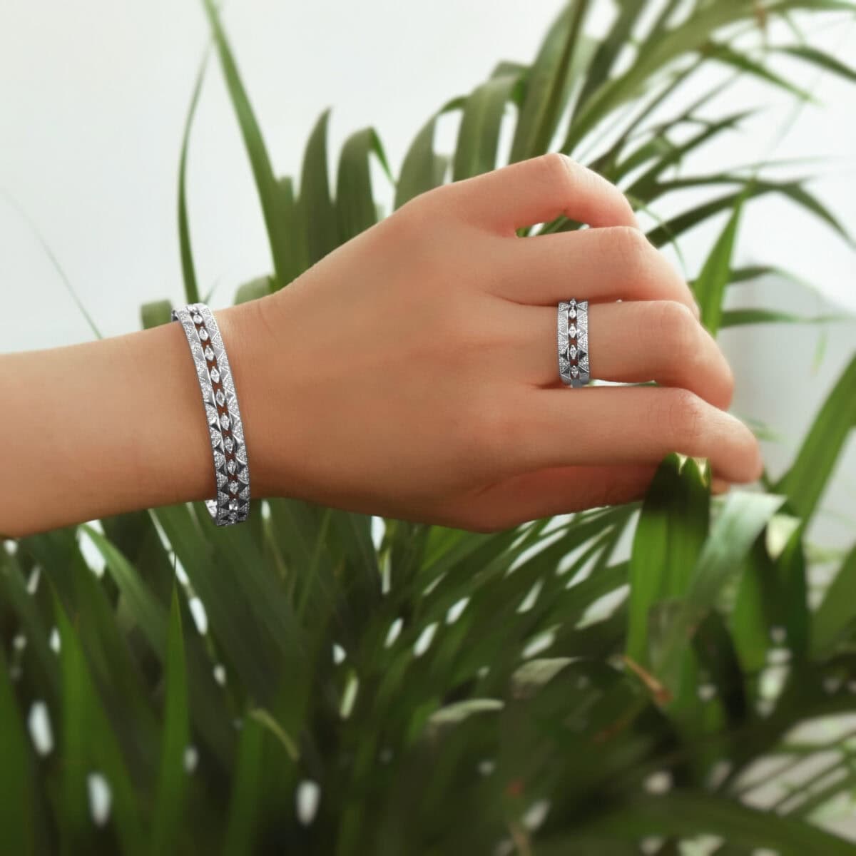 Beatrice Bracelet Ring Set (Free Size)