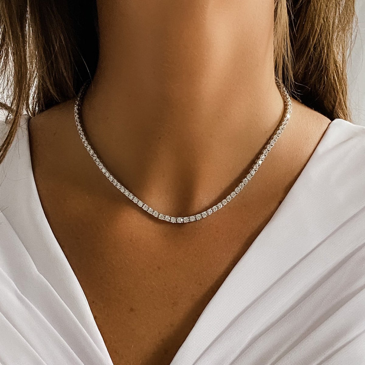 3mm Tennis Necklace - Sterling Silver