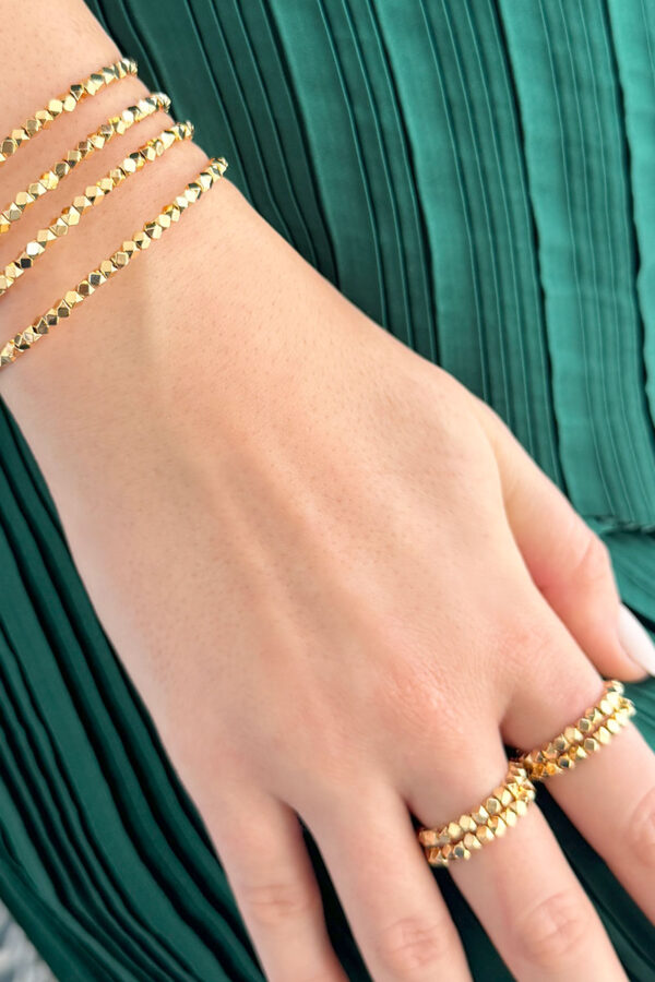 Asma Bracelet Ring Set (Free Size) - Golden, 2 bangle + 1 ring set