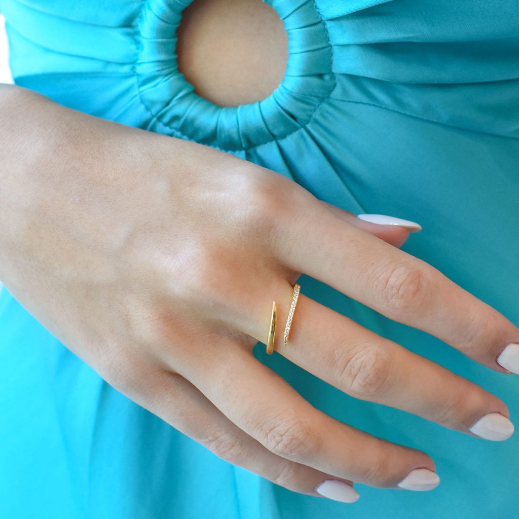 Glitzy Ring (Free Size) - Golden 