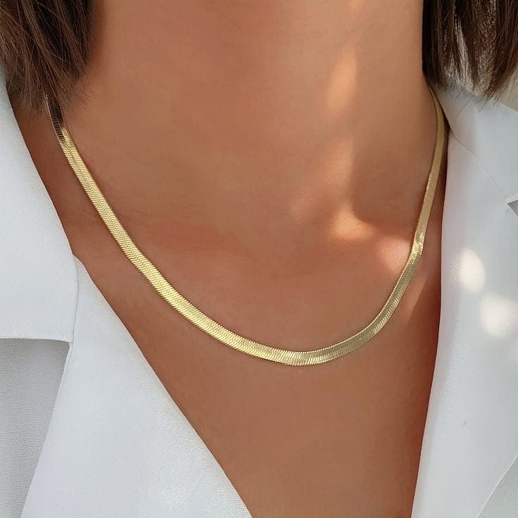 18k-Gold-Plated-Simple-Choker-Snake-Bone-Wide-Flat-Clavicle-Necklace-Female-Decoration-Jewelry-Gift