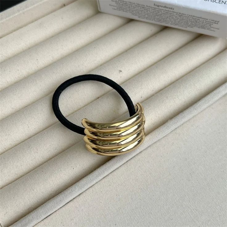 Dospita Korean Simple Metal Fashion Elastic Hair Bands Geometric Hollow Gold Color Headwear Hair Rope Ties for Women Hair Accessories – E