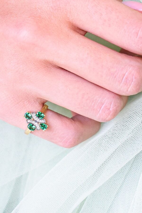 Venetian Teardrop Pinky Ring - 4, Emerald Green