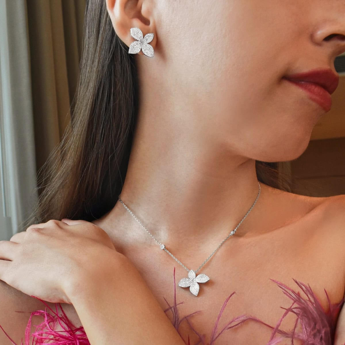 Feis Flower Necklace Earring Set2