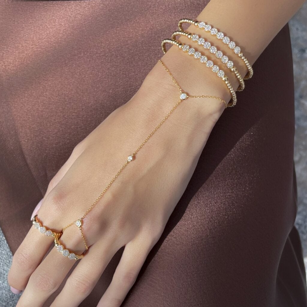 Royanna Bracelet Ring Set (Free Size) - Golden 