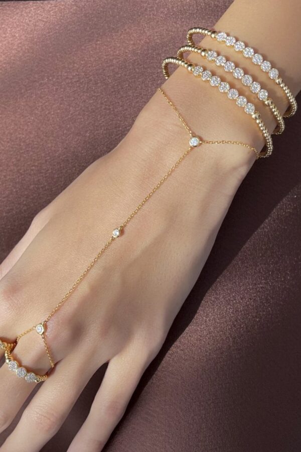 Royanna Bracelet Ring Set (Free Size) - Golden, 2 bangle + 1 ring set