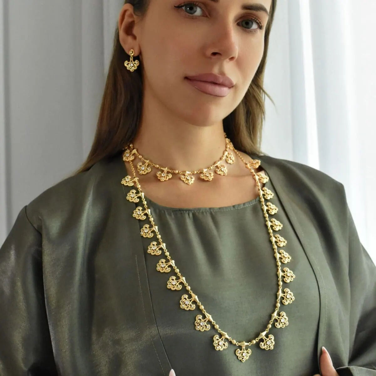 Tyanah 2 Layer Necklace And Earrings Set