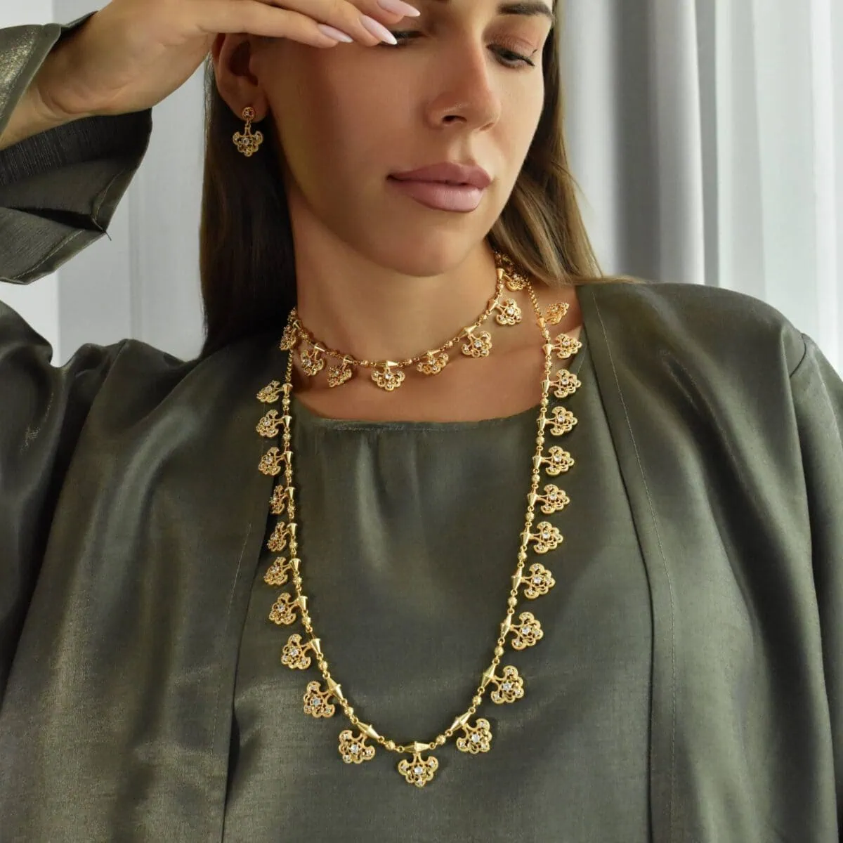 Tyanah 2 Layer Necklace And Earrings Set - Image 3