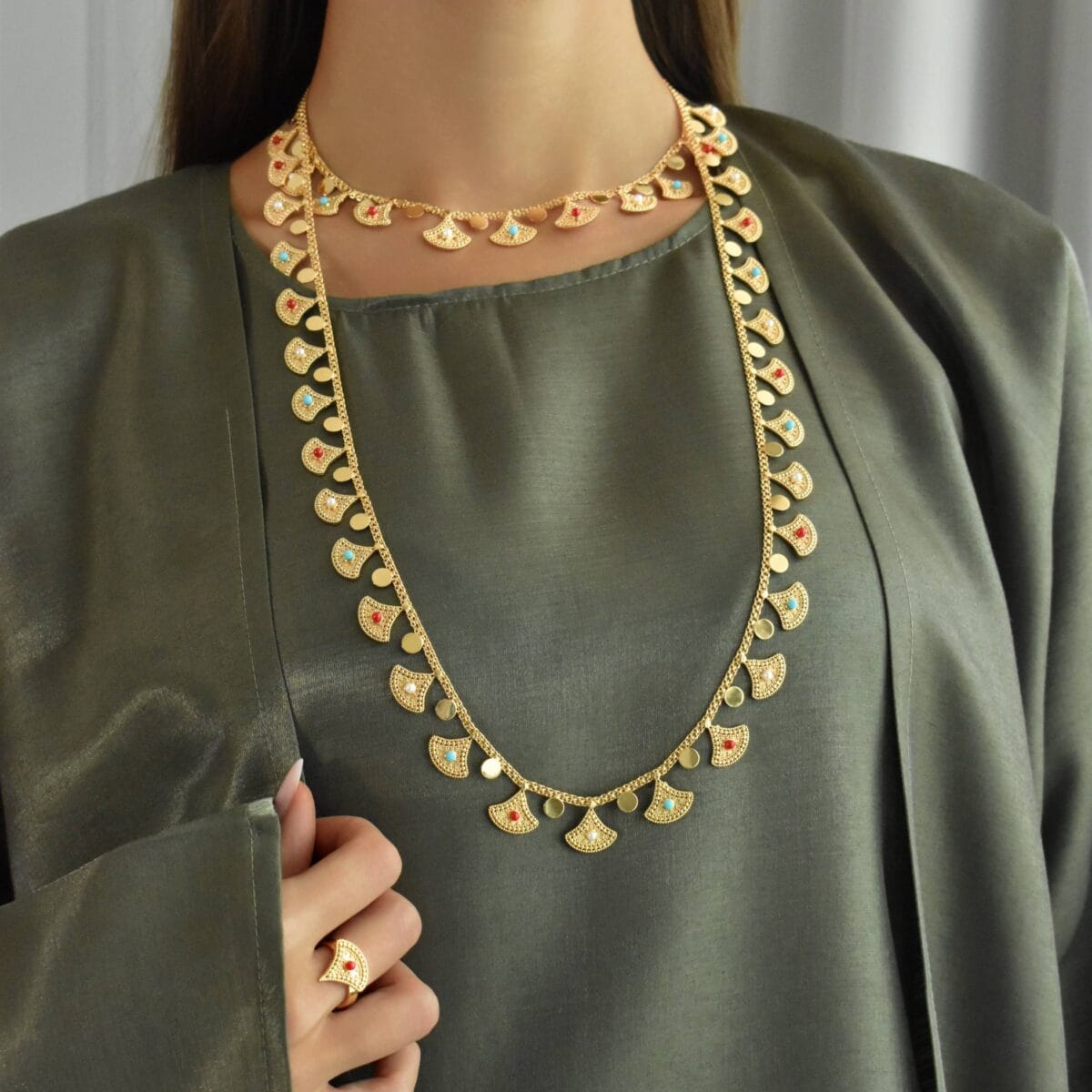 Faia 2 Layer Necklace Earrings And Ring Set - Image 3