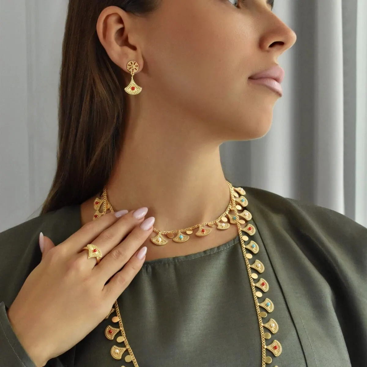 Faia 2 Layer Necklace Earrings And Ring Set - Image 2