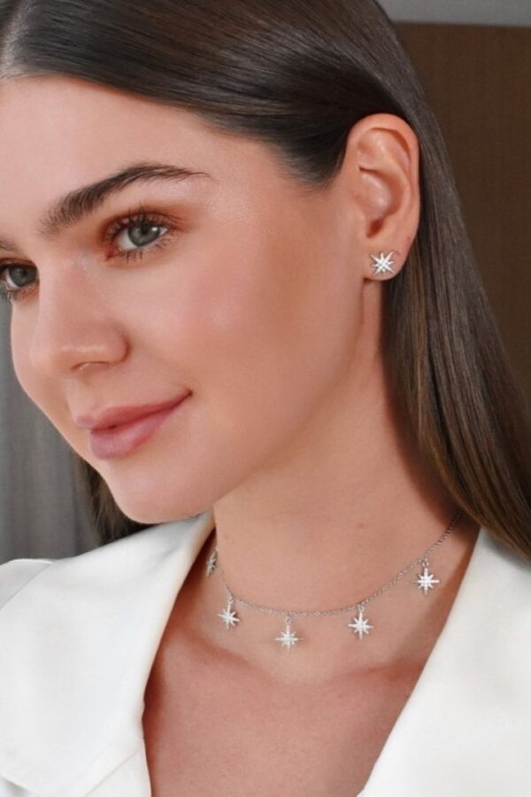 Starburst Choker Earring Set - Silver