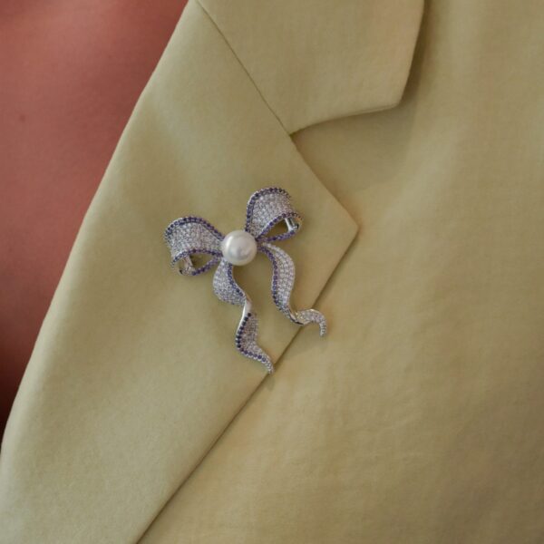 Lila Pearl Bow Brooch